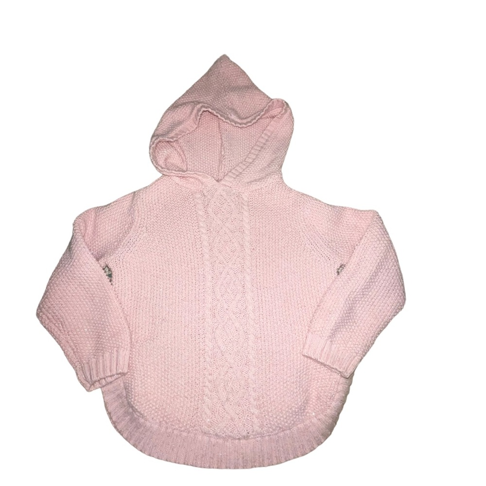 Aspen Kids Hooded Sweater With Pom Pom Size 2T Pink Cable Knit Long Sleeve